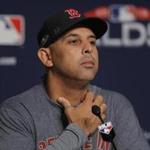 Boston Red Sox manager Alex Cora answers questions during a news conference, Sunday, Oct. 7, 2018, in New York. (AP Photo/Julie Jacobson)