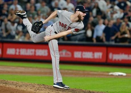 New York, NY- 10/9/18 - Yankee Stadium - Chris Sale comes in to pitch in the 8th inning. Boston Red Sox vs. New York Yankees in game 4 of the ALDS at Yankee Stadium. (Jim Davis/Globe staff)
