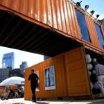 HUBweek?s shipping containers on City Hall Plaza in Boston.