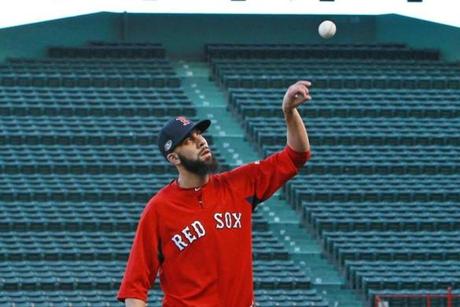 David Price did some throwing in the outfield Saturday before Game 1.
