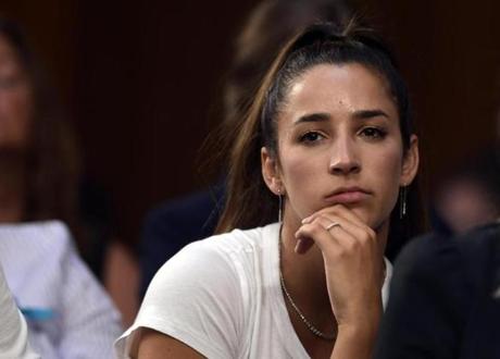 Aly Raisman listened to testimony July 24 during a Senate Commerce subcommittee hearing on ?Strengthening and Empowering US Amateur Athletes.?
