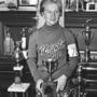 Jeanne Ashworth with a trophy from the Middle Atlantic Outdoor Speed Skating Championships in 1959.