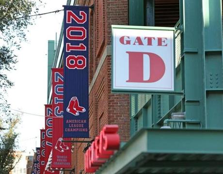 A new Red Sox American League Champions banner was put up at Fenway.
