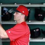 Fort Myers, FL 2/22/2018: New Red Sox hitting coach Tim Hyers is pictured in the dugout before a Spring Training game. ()