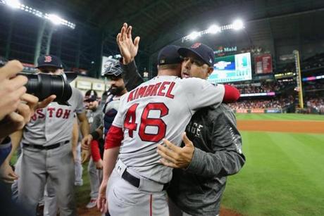 Red Sox manager Alex Cora was supportive throughout Craig Kimbrel?s family plight in March, and quick to embrace his closer following the ALCS Game 5 clincher in Houston.

