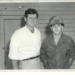 Senator Edward M. Kennedy was photographed with this member of the US Army during his visit to the 91st Evacuation Hospital in Tuy Hoa, Vietnam, in 1968.