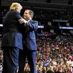President Trump was greeted by Senator Ted Cruz of Texas ? a former foe he often derided as ??Lyin? Ted? ? as Trump arrived for a campaign rally at Houston Toyota Center Monday. 