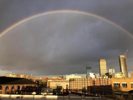 A rainbow appeared over Boston for the second day in a row. 
