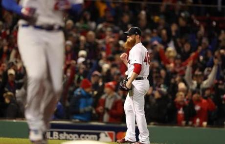 RED SOX SLIDER24 24redsoxSlider33 Boston, MA - 10/24/2018 - Craig Kimbrel pumps his fist after defeating Dodgers in Game 2 of the World Series. The Boston Red Sox host the Los Angeles Dodgers in Game 2 of the World Series at Fenway Park. (Jim Davis/Globe staff)

