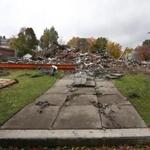 Wakefield, MA - 10/28/18 - The remains of the church Members of First Baptist Church of Wakefield (cq) hold service in the chapel of First Parish Congregational Church. The Baptist church was destroyed Tuesday October 23, after a lightening strike caused a fire. Photo by Pat Greenhouse/Globe Staff Topic: 29churchMetro Reporter: Jeremy Fox