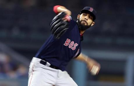 RED SOX SLIDER28 Los Angeles, CA - 10/28/2018 - David Price pitches during the fifth inning.The Los Angeles Dodgers host the Boston Red Sox in Game 5 of the World Series at Dodger Stadium. (Jim Davis/Globe staff)
