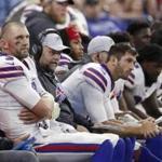 Buffalo Bills quarterback Derek Anderson (3) sits on the bench in the closing minutes of an NFL football game against the Indianapolis Colts in Indianapolis, Sunday, Oct. 21, 2018. (AP Photo/John Minchillo)