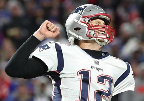 Tom Brady celebrated the Patriots' first touchdown of the night, which came in the fourth quarter on a 1-yard run by James White.
