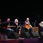 From left: Lila Downs, Jackson Browne, Emmylou Harris, Steve Earle, and Jerry Douglas onstage at the Orpheum Theater on Saturday night. 