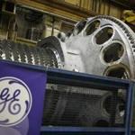 A logo is displayed next to a gas turbine at the General Electric energy plant in Greenville, South Carolina, on Jan. 10, 2017. MUST CREDIT: Bloomberg photo by Luke Sharrett.