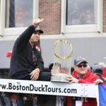 Boston, MA - 10/31/18 - Manager Alex Cora (cq) is laid back arriving in Government Center. The 