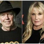 This combination photo shows Neil Young posing for a portrait in Calabasas, Calif. on May 18, 2016, left, and actress Daryl Hannah at the Netflix 