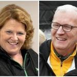 FILE - This combination of file photos shows North Dakota U.S. Senate candidates in the November 2018 election from left, incumbent Democratic Sen. Heidi Heitkamp and her Republican challenger Kevin Cramer. (AP Photo/Bruce Crummy, File)