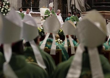 Pope Francis celebrated a Mass for the closing of the synod of bishops in St. Peter's Basilica at the Vatican on Sunday
