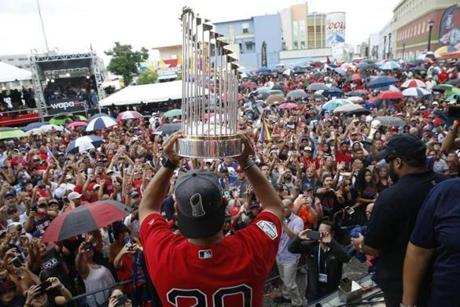 Caguas, PR --11/03/2018-- Red Sox manager Alex Cora returns to his hometown with the World Series trophy. (Jessica Rinaldi/Globe Staff) Topic: Cora Reporter: Maria Cramer
