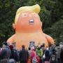 NEW YORK, NY - OCTOBER 28: The Baby Trump Balloon rises after being inflated in Battery Park as part of an 