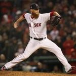 Boston, MA - 10/23/2018 - Red Sox pitcher Craig Kimbrel pitches in the ninth inning. The Boston Red Sox host the LA Dodgers in Game 1 of the World Series at Fenway Park. (Barry Chin/Globe Staff)