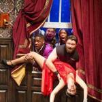 From left: Peyton Crim, Scott Cote, Evan Alexander Smith, and Ned Noyes in ?The Play That Goes Wrong.?