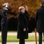 French President Emmanuel Macron and German Chancellor Angela Merkel stand side by side during a French-German ceremony in the clearing of Rethondes in Compiegne, northern France, on Saturday as part of commemorations marking the 100th anniversary of the 1918 armistice that ended World War I.