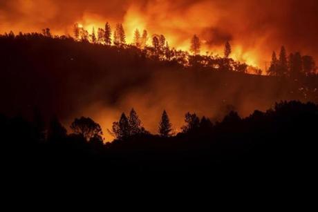The Camp Fire burned along a ridgetop near Big Bend, Calif.
