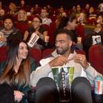 Dedham 11/089/18-New England Patriots Kyle Van Noy escorted dozens of youth from Massachusetts Wonderfund to the screening of the new movie, Instant Family at the Dedham Showcase Cinema. They sit behind him and his wife Marissa as the movie is about to start. Photo for the Boston Globe by Debee Tlumacki (lifestyle)