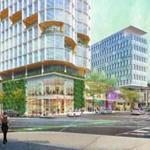 A rendering of two proposed Back Bay buildings, as seen from Boylston Street. 