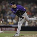 Colorado Rockies relief pitcher Adam Ottavino works against a San Diego Padres batter during the eighth inning of a baseball game Saturday, Sept. 1, 2018, in San Diego. (AP Photo/Gregory Bull)