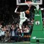 Boston, MA: 11-14-18: The Celtics Jaylen Brown brings the crowd out of their seats as he slams home two first quarter points on a breakaway dunk. The Boston Celtics hosted the Chicago Bulls in a regular season NBA basketball game at TD Garden. (Jim Davis/Globe Staff) 
