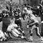 Swampscott?s Mike Lynch kicks the game-winning field goal with time running out against Marblehead in 1969.