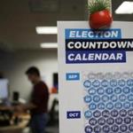 A calendar counting down to Election Day took center stage at the Somerville offices of Democratic fund-raising platform ActBlue.