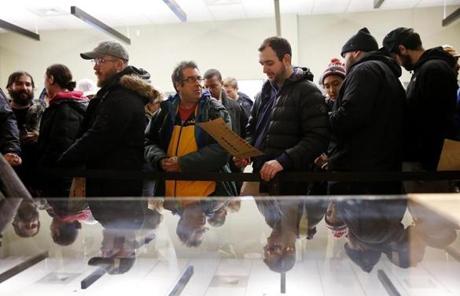 LEGAL POT SLIDER Leicester, MA, 11/19/2018 -- People wait in line for the opening of Cultivate, one of the state's first two pot shops. This the first day the store can sell recreational marijuana to adults 21 and older. (Jessica Rinaldi/Globe Staff) Topic: 21potopen Reporter: 
