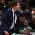 Boston MA 11/21/18 Boston Celtics head coach Brad Stevens yelling at his offense against the New York Knicks during third quarter action at TD Garden. (photo by Matthew J. Lee/Globe staff) topic: reporter: 