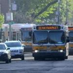A trio of Route 111 buses formed a convey down Broadway Street in Chelsea as they headed toward Boston.