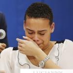 Lucianny Rondon (right), sister of the late 18-year-old Leonel Rondon, was overcome with emotion while speaking about her brother during a Senate committee hearing in Lawrence Monday. 