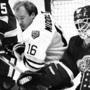 Boston, MA - 11/8/1984: Boston Bruins Rick Middleton, center, collides with Detroit Red Wings Corrado Micalef, right, during a game at the Boston Garden, Nov. 8, 1984. (John Tlumacki/Globe Staff) --- BGPA Reference: 180403_ON_014