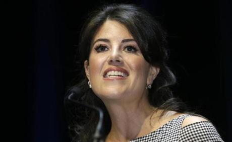 FILE - In this June 25, 2015, file photo, Monica Lewinsky attends the Cannes Lions 2015, International Advertising Festival in Cannes, southern France. Lewinsky is teaming up with celebrities for an anti-bullying campaign that targets name-calling. Appearing Friday, Oct. 5, 2018, on ABC?s ?Good Morning America,? Lewinsky says the (hash) Defy The Name campaign calls on people to change their social media names to include the names they were bullied by. Lewinsky says she?ll now be known as: Monica Chunky Slut Stalker That Woman Lewinsky.? (AP Photo/Lionel Cironneau, File)
