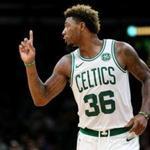 BOSTON, MA - OCTOBER 2: Marcus Smart #36 of the Boston Celtics reacts during the preseason game against the Cleveland Cavaliers at TD Garden on October 2, 2018 in Boston, Massachusetts. (Photo by Maddie Meyer/Getty Images)