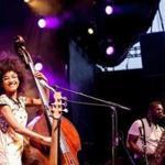 Brooklyn, NY - 28 July 2017. A crowd estimated at 9,000 filled the Prospect Park Bandshell, with an estimated 3,000 outside the fence, for a concert by Esperanza Spalding and Andrew Bird at the BRIC Celebrate Brooklyn! Festival. Esperanza Spalding on stage. (Photo by: Ed Lefkowicz /VW Pics/UIG via Getty Images)
