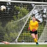 09/09/2018 CHESTNUT HILL, MA Brookline goalie Katherine McElroy (cq) 1, defended a shot during a soccer game between Brookline and Beverly held at Skyline Park in Chestnut Hill. (Aram Boghosian for The Boston Globe)