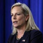 FILE - In this July 6, 2018, file photo, Homeland Security Secretary Kirstjen Nielsen speaks at U.S. Immigration and Customs Enforcement (ICE) headquarters in Washington. For some time now, President Donald Trump has been encouraging people to think Mexico is a portal for international terrorists who ?pour? into the U.S. Except, he says, for 10 who were recently caught by the U.S.: ?These are very serious people.? These 10 do not exist, except as a federal statistic that Trump and his vice president put through a rhetorical grinder in service of describing emigrants from Mexico as a menace. (AP Photo/Jacquelyn Martin, File)