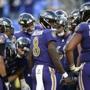 Baltimore Ravens quarterback Lamar Jackson (8) looks to the sideline before huddling with teammates in the second half of an NFL football game against the Oakland Raiders, Sunday, Nov. 25, 2018, in Baltimore. (AP Photo/Nick Wass)