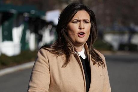 White House press secretary Sarah Sanders spoke to reporters outside the White House Tuesday.  
