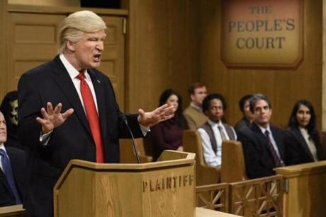 Host Alec Baldwin as President Donald Trump during the 