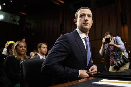 Mark Zuckerberg, Facebook?s chief executive, at a Senate hearing in Washington in April. Internal documents show that the social network gave Microsoft, Amazon, Spotify, and others far greater access to people?s data than it has disclosed. 
