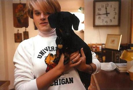 Sarah Philipps, with Max, her Dachshund, before she died in 1988 in the Pan Am Flight 103 bombing. After Sarah died, Max would escape from the house and stand outside, waiting for her. He is buried with her in Scotland.
